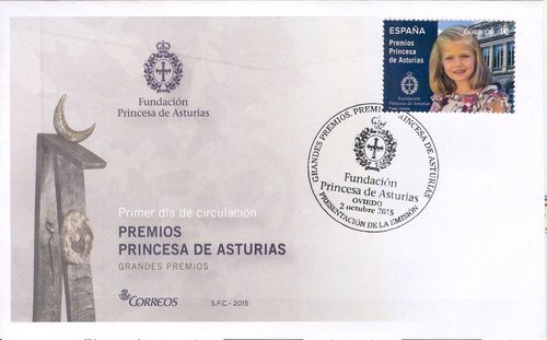 2015-10-02. Grandes Premios 2015. Premios Princesa de Asturias. Presentación. 02-10-2015. Sobre matasellado. Baja.jpg