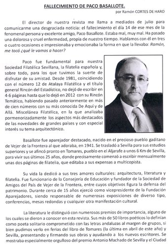 Atalaya Filatélica. 147. Septiembre 2015. Fallecimiento de Paco Basallote. Ramón Cortés de Haro. Página 6. Baja.jpg