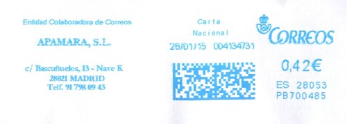 Franqueo digital. Azul. PB700485. 28053. Entidad Colaboradora. Carta Nacional. 2015-01-26. Baja.jpg