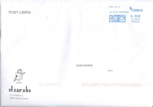 Franqueo digital. Azul. PB400227. 28031. Postlibris. 2015-10-13. Sobre. Baja.jpg