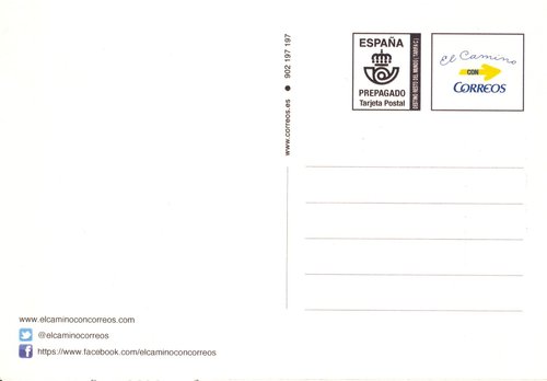 Tarjeta prefranqueda de El Camino con Correos. Anverso. Baja.jpg