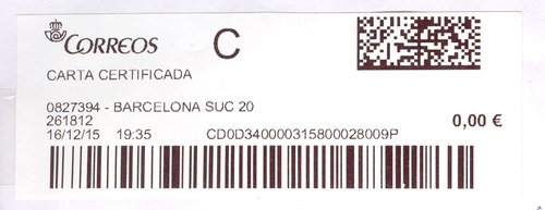 Etiqueta térmica digital. 0827394 - Barcelona Suc 20. 261812. Carta certificada. 0,00. 3,6x10. 2015-12-16. 19.35. Baja.jpg