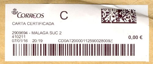 Etiqueta termica digital. 2909694 - Malaga Suc 2. 410211. Carta certificada. 0,00. 4x9,9. 2016-01-07. 20.19. Baja.jpg