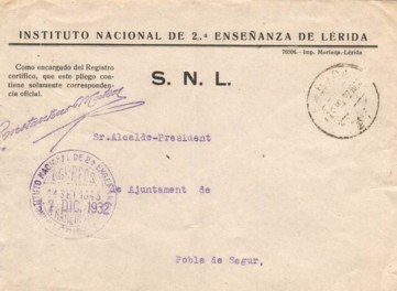 LERIDA, segunda enseñanza 1932