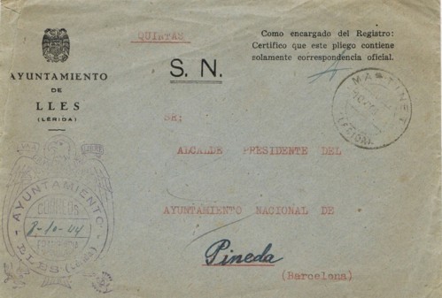 LLÉS (Lerida) ayuntamiento 1944