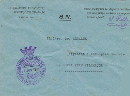BARCELONA 1932. delegacion provincial del Consejo de Trabajo, corona republicana