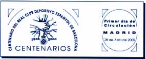 REAL CLUB DEPORTIVO ESPANYOL. Matasellos de 1º Día en Madrid. 19 de Abril de 2000.