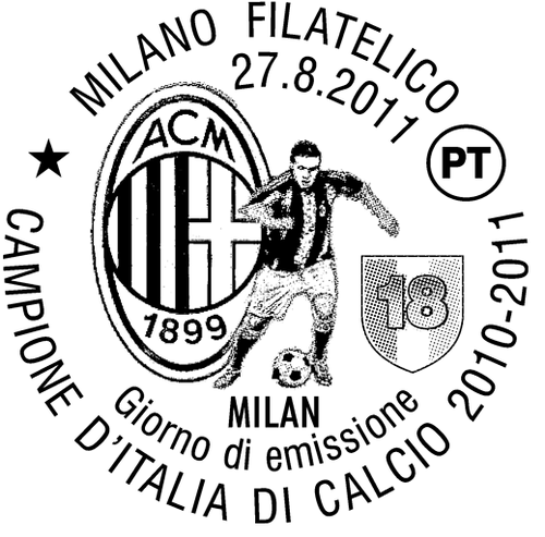 AC MILAN. Matasellos de 1º Día de Milano. 27 de Agosto de 2011.