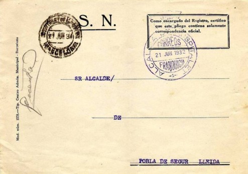 HOSPITALET de LLOBREGAT (Barcelona) alcaldia 1932, estampación azul