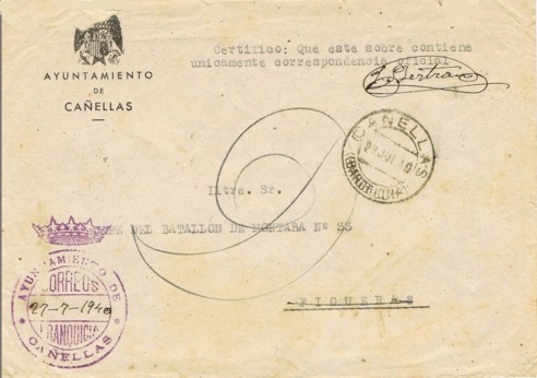 cAÑELLAS , ayuntamiento 1940. Con la corona monarquica