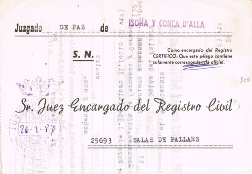 ISONA y CONCA D'ALLA (Lerida) Juzgado 1987