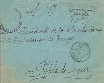 BARRUERA (Lerida), Ayuntamiento 1935, corona decapitada