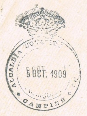 CAMPINS (Barcelona) ayuntamiento constitucional 1909