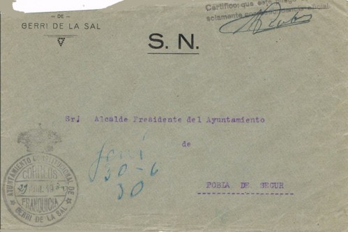GERRI de la SAL (Lerida) Ayuntamiento Constitucional 29-Julio-1939