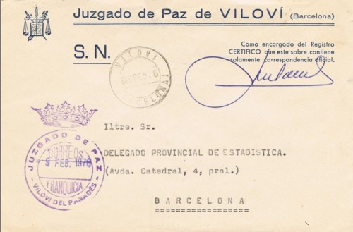 VILOBI del PANADES (Barcelona) Juzgado de paz 1976