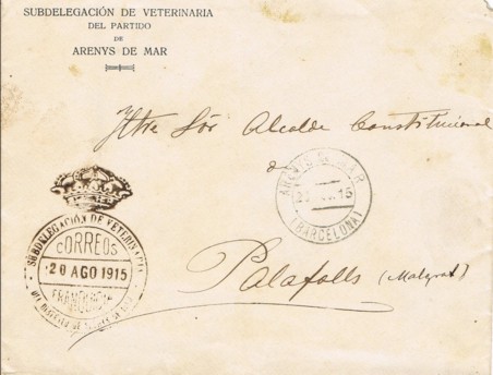 ARENYS de MAR (Barcelona) Delegacion Veterinaria 1915