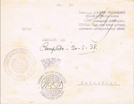 BARCELONA, Tribunal Militar permanente, delegación Cataluña 1938. Republicana