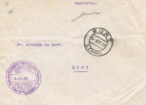 ESTERRI d'ANEU (Lerida), Inspección General de Higiene y Sanidad pecuaria 1932, corona decapitada