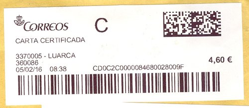Etiqueta térmica digital. 3370005 - Luarca. 360086. Carta certificada. 4,60. 4,1x9,9. 2016-02-05. 08.38.jpg