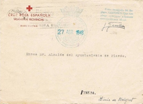 BARCELONA, Cruz Roja 1946, corona Real