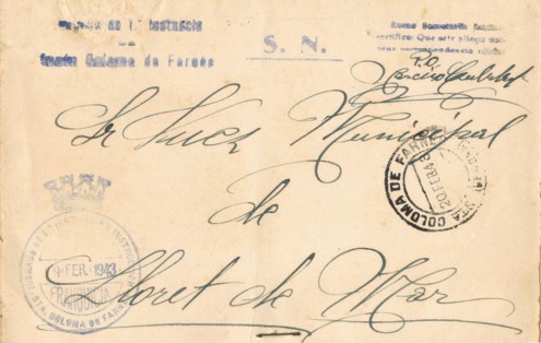 SANTA COLOMA de FARNES (Gerona), Juzgado primera Instancia, corona republicana 1943