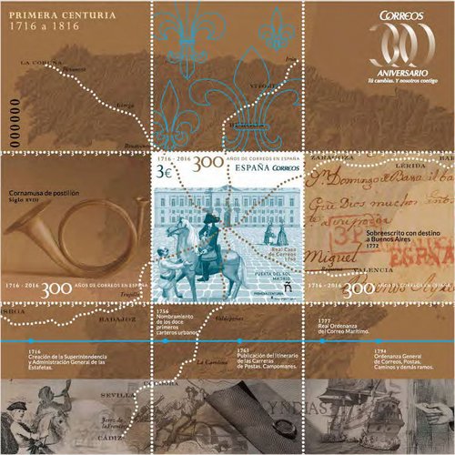 2016-02-29. 300 anos de Correos en Espana (1716-2016). Puerta del Sol. Primera Centuria. 1716-1816. Boceto. Baja.jpg