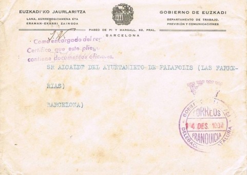 BARCELONA. Gobierno de Euzkadi 1937, Delegación en Cataluña