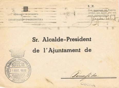 BARCELONA, Generalitat de Cataluña 1938, Departament d'agricultura, corona Republicana