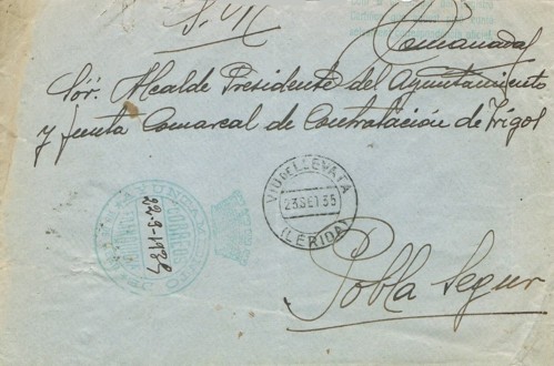 VIU de LLEVATA (Lerida), Ayuntamiento 1935, corona Reepublicana