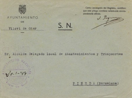 VILOBI d'ONYAR (Gerona), Ayuntamiento Nacional 1944