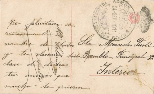 VILLANUEVA y GELTRU (Barcelona) administracion Correos 1911, monarquica