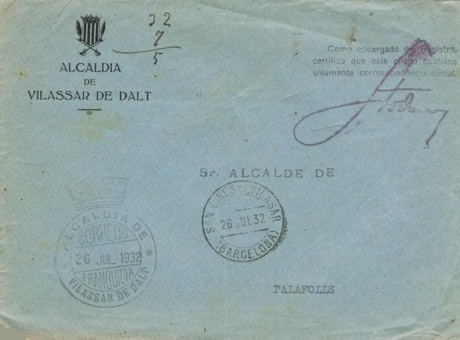 VILASSAR de DALT (Barcelona) , Alcaldia 1932, republica