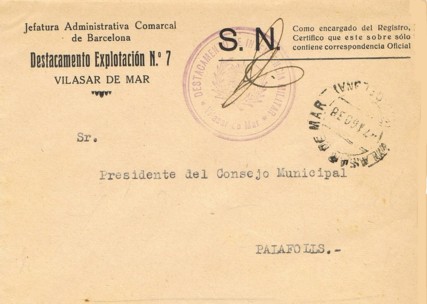 VILASAR de MAR (Barcelona) Intendencia Militar 1938