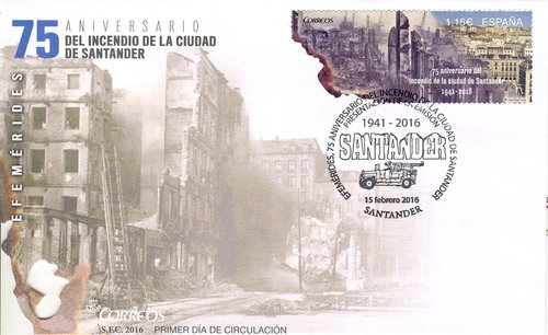 2016-02-15. Efemerides. 75 Aniversario del incendio de la ciudad de Santander. Presentacion. 2016-02-15. Sobre matasellado. Baja.jpg
