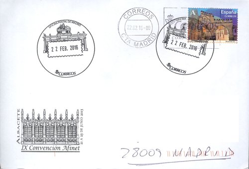 Matasellos turistico. Madrid. Oficina postal. 2016-02-22. Sobre. Baja.jpg