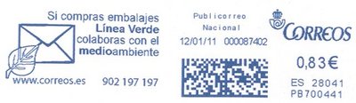 Franqueo digital. Azul. PB700441. 28041. Publicorreo nacional. 2011-01-12. Baja.jpg