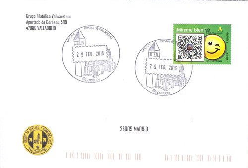 Matasellos turístico. Valladolid. Oficina Postal. 2016-02-29. Sobre. Baja.jpg
