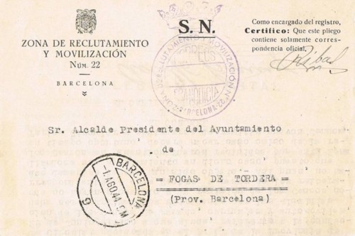 BARCELONA, Zona reclutamiento 22, año 1944