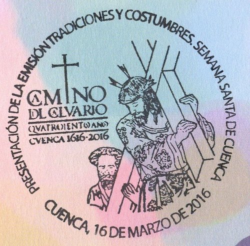 2016-03-16. Tradiciones y Costumbres. Semana Santa. Sello de Cuenca. Presentacion. 17-03-2016. Matasellos. Baja.jpg