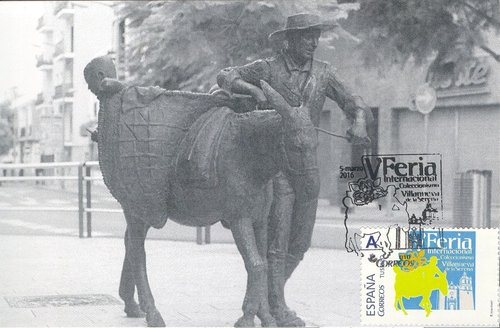 Sello personalizado. Villanueva de la Serena. 2016-03. V Feria Internacional de Coleccionismo. En tarjeta postal con matasellos del 05-03-2016. Baja.jpg