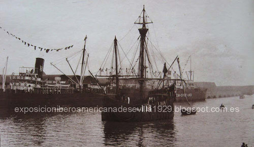 Carabela Santa María de la Expo Iberoamericana legando al Puerto de Sevilla 8 mayo 1929.jpg