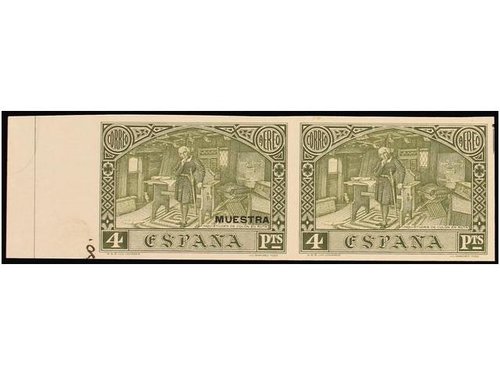 557s+557Ms. 4 Pesetas verde. Pareja horizontal sin dentar, un sello habilitado MUESTRA.jpg