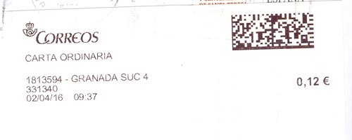 Etiqueta térmica digital. 1813594 - Granada Suc 4. 331340. Carta ordinaria. 0,12. 4.1x9.9. 2016-04-02. 09.37.jpg