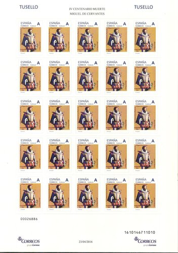 Sello personalizado. Alcala de Henares. 2016-04-23. Filacentro 2016. IV Centenario Muerte Miguel Cervantes. Pliego. Baja.jpg