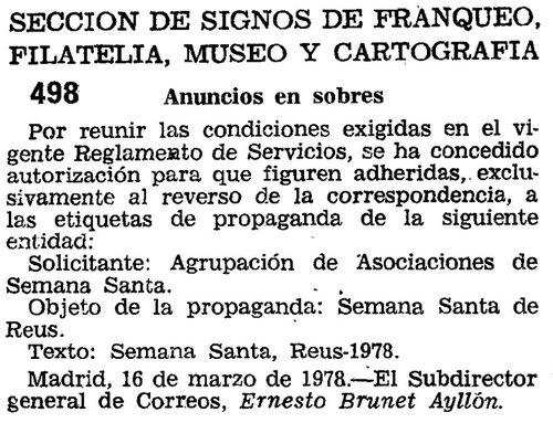 Correos. Boletín Oficial de Correos y Telecomunicación. Año 1978. 14. 1978-03-22. Página 323. Parcial. Etiquetas de propagagannda.jpg