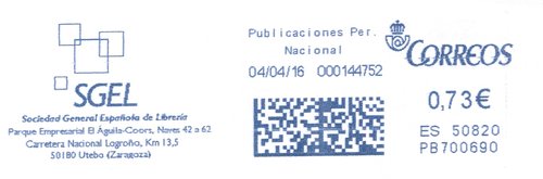 Franqueo digital. Azul. PB700690. 50820. Publicaciones Per. Nacional. 2016-04-04.jpg
