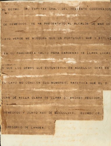 1857. Despacho Telegráfico de la Villa de San Juan de los Remedios (Cuba) con el texto recortado de la bobina y montado sobre documento..jpg