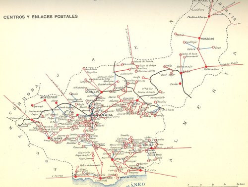 Proyecto de reorganizacion del Servicio de Correos. Granada. Mapa de Centros y Enlaces Postales. Baja.jpg