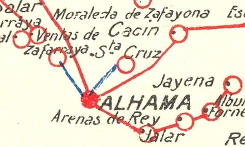 Proyecto de reorganización del Servicio de Correos. Granada. Mapa de Centros y Enlaces Postales. Detalle. Alhama. Baja.jpg