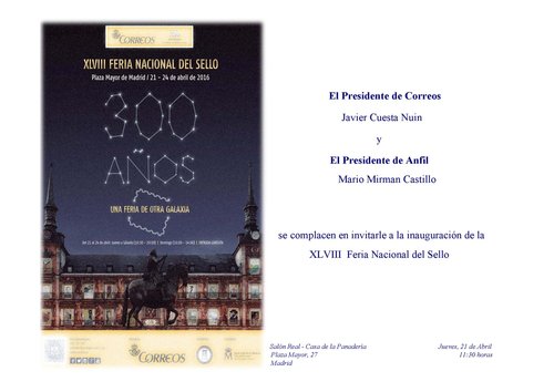 Madrid. 2016-04-21 al 24. XLVIII Feria Nacional del Sello. Invitacion a la inauguracion 2. Baja.jpg